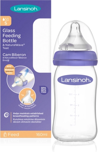 Lansinoh skleněná kojenecká láhev se savičkou NaturalWave 160 ml