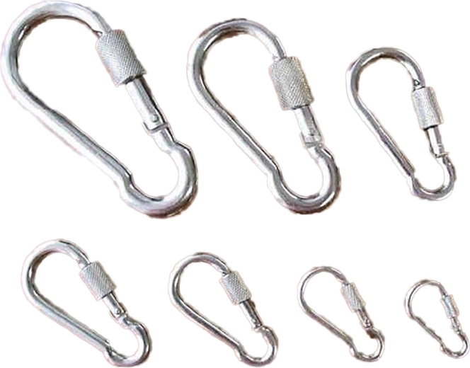 Ocelová karabina s pojistnou maticí 80 mm, pozink, nosnost 230 kg (5 ks)