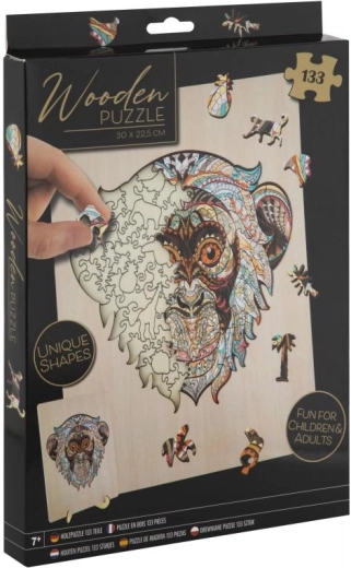 Dřevěné obrysové puzzle Opice se stojánkem, 133 dílků