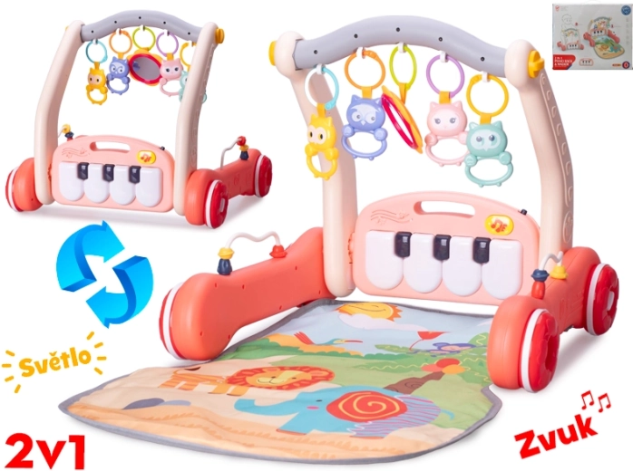Chodítko a hrací podložka 2v1 s růžovým piánkem