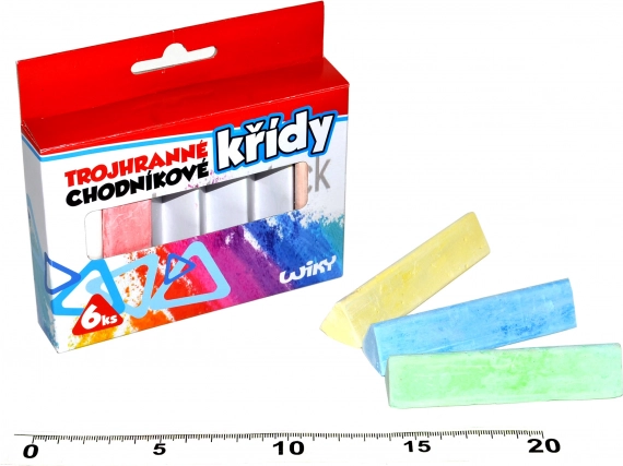 Trojhranné barevné chodníkové křídy, 6 ks