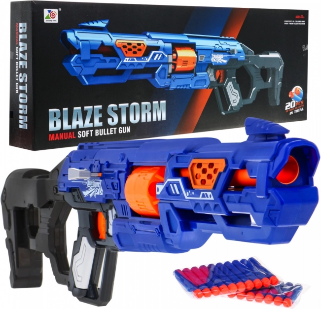 Manuální dětský blaster BLAZE STORM 8+ se závěrem a 20 pěnovými náboji