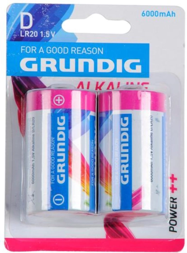 Alkalické baterie D LR20 GRUNDIG 6000 mAh, 2 ks