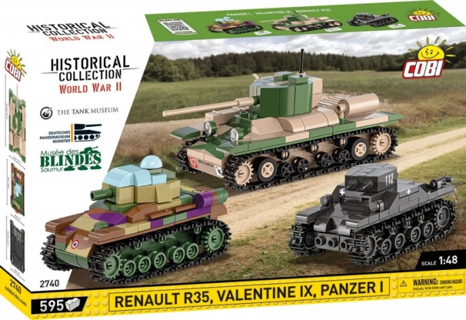 Historická plastová stavebnice tanků Renault R35, Valentine IX, Panzer I