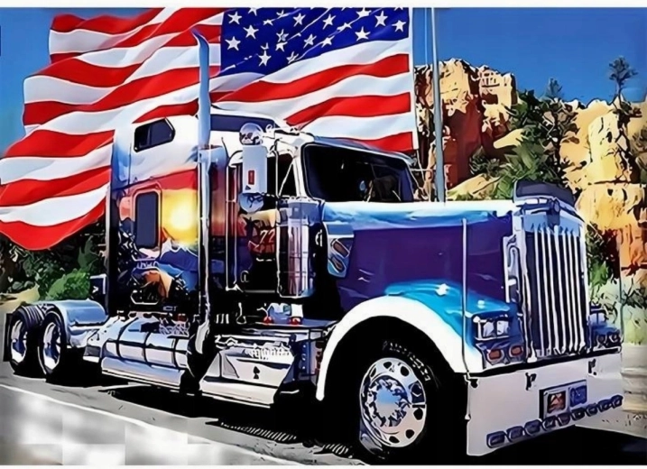 Diamantové malování Americké auto s vlajkou 30 × 40 cm