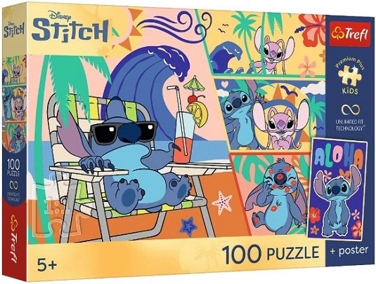 Premium puzzle pro děti Lilo a Stitch – plážové dny 100 dílků