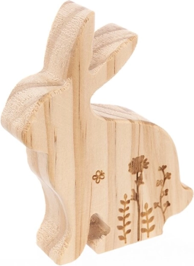 Dřevěný zajíček s květem hnědý 9 cm
