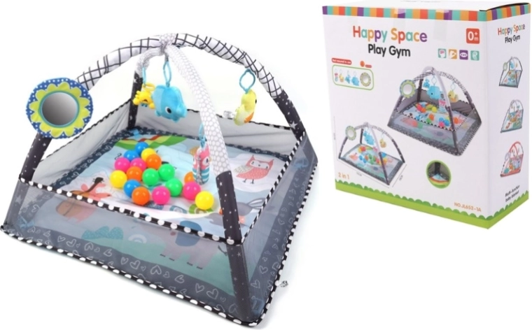 TinyMini Happy Space edukační podložka 2v1 s ohrádkou a míčky