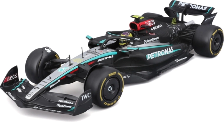 Bburago Mercedes-AMG Petronas W15 2024 #44 Lewis Hamilton – model Formule 1 1:24 v akrylovém boxu
