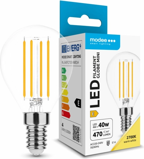 Modee LED žárovka Filament Globe Mini G45 4 W E14, 470 lm, teplá bílá