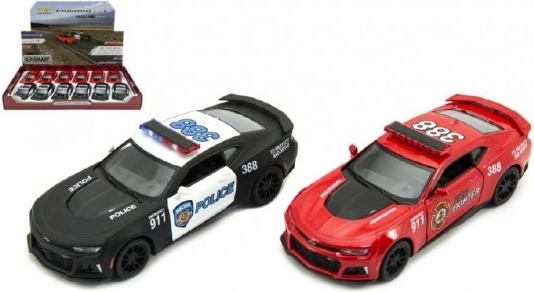 Kinsmart Chevrolet Camaro – policejní a hasičské auto na zpětný chod, 12 cm