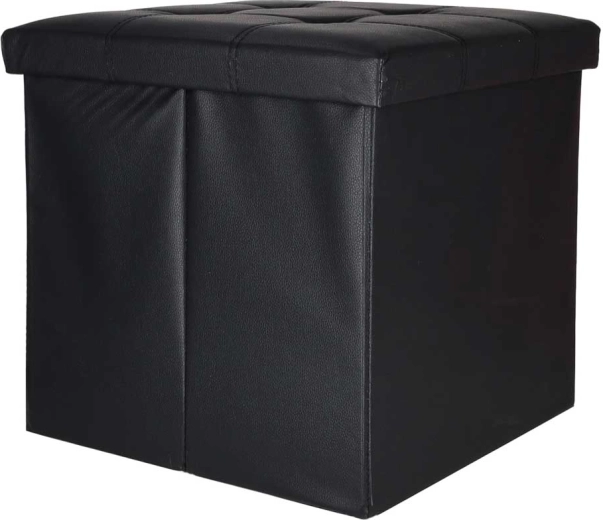 Skládací taburet s úložným prostorem z ekokůže 38 × 38 × 36 cm černý