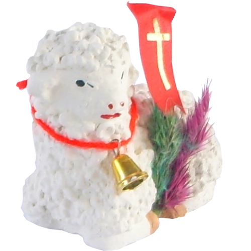 Velikonoční baránek ležící z sádry, ručně malovaný