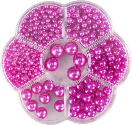 Navlékací korálky metalické fialové v boxu cca 1150 ks (3–12 mm)