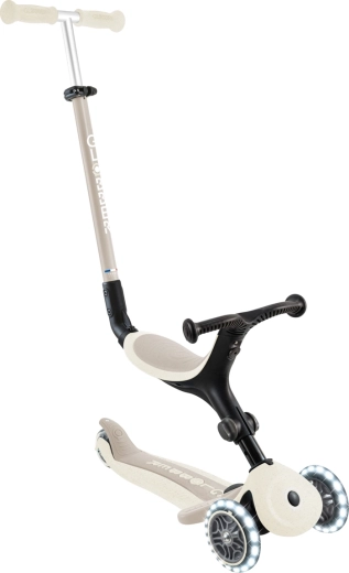 Globber go up active lights ecologic 3v1 koloběžka s odnímatelným sedátkem kokosová