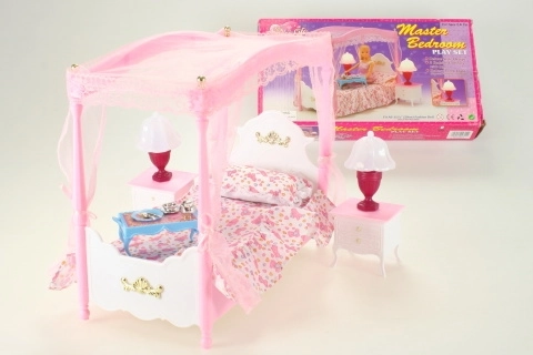 Glorie postel s nebesy pro panenky se svítícími lampičkami