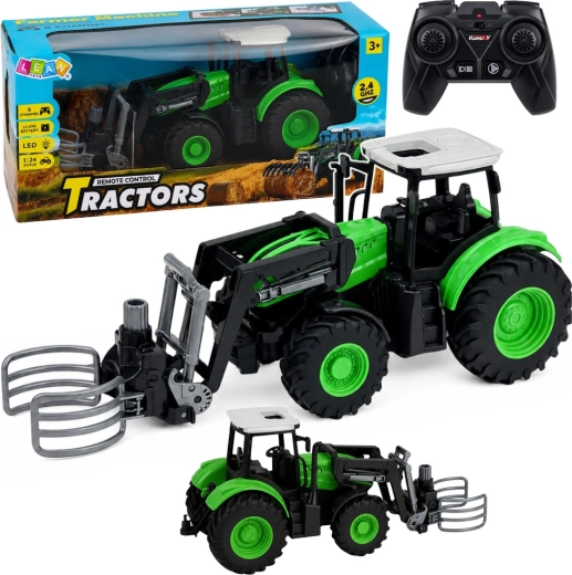 Traktor na dálkové ovládání RC s kleštěmi na balíky 1:24 zeleno-černý