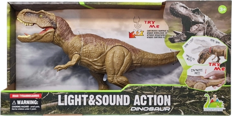 Dinozaur tyrannosaurus rex s kouřovým efektem, světly a zvuky