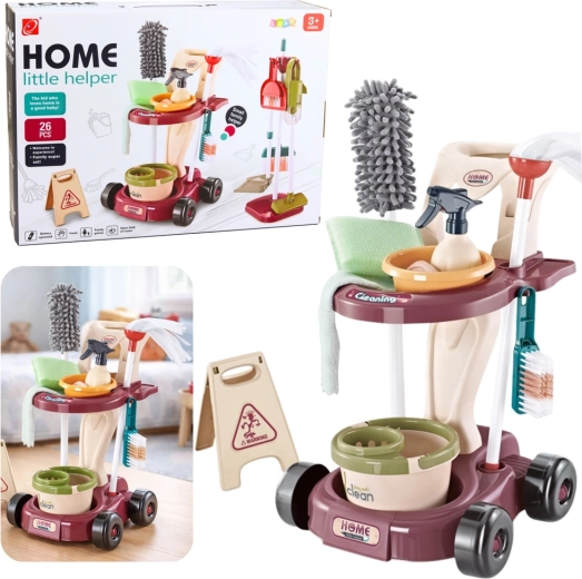 Dětský úklidový vozík s mopem, vědrem a vysavačem – 26 dílů