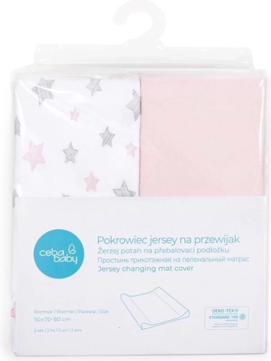 Ceba Baby potah na přebalovací podložku 50 × 70 cm, 2 ks Candy Pink + Pink Stars