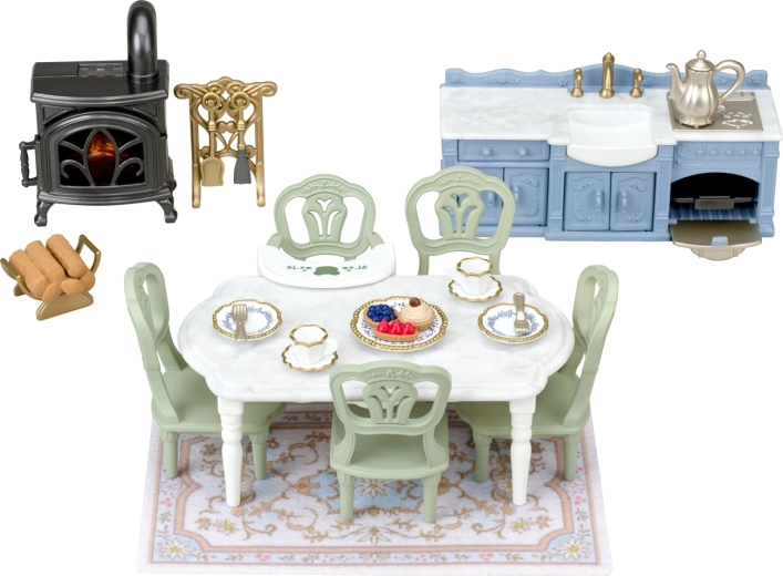 Sylvanian Families elegantní jídelna s krbem