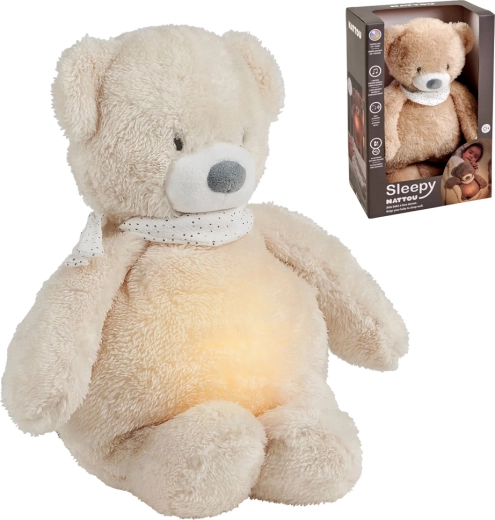 Nattou plyšový hudební uspávaček se světýlkem a senzorem pláče Sleepy Bear béžový