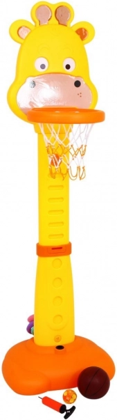 Sportovní set Žirafa 4v1 pro děti 3+ – basketbal, kroužky, šipky s přísavkami a měřítko růstu