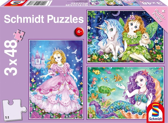 Puzzle SCHMIDT princezna, víla a mořská panna 3×48 dílků