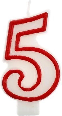 Svíčka na dort číslo 5 s červeným obrysem GODAN