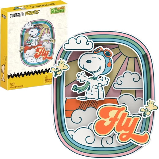puremind magnetický dřevěný model snoopy peanuts fly – 3d diy dekorace