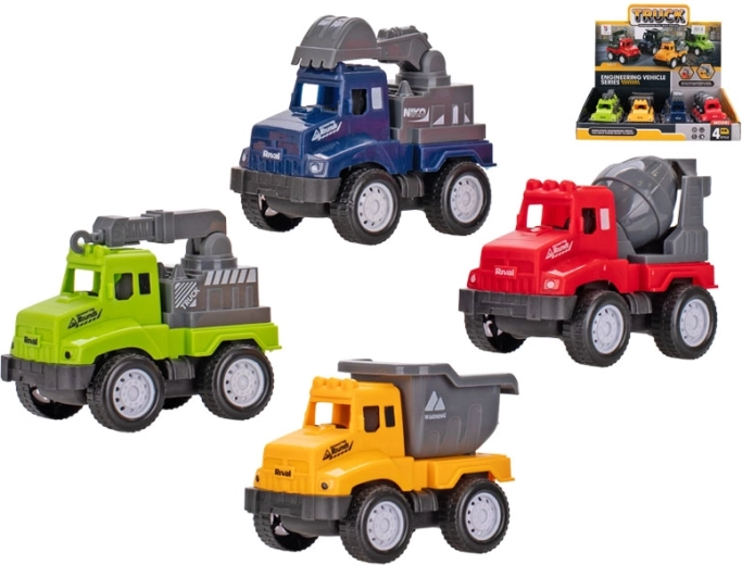 Stavební auta se zpětným chodem 9–10 cm, sada 4 druhů