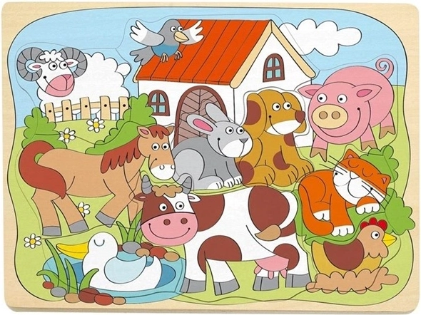 Woodyland dřevěné vkládací puzzle veselá domácí zvířátka
