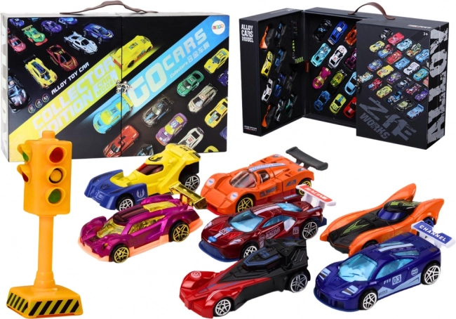 Závodní auta v kufříku se semafory