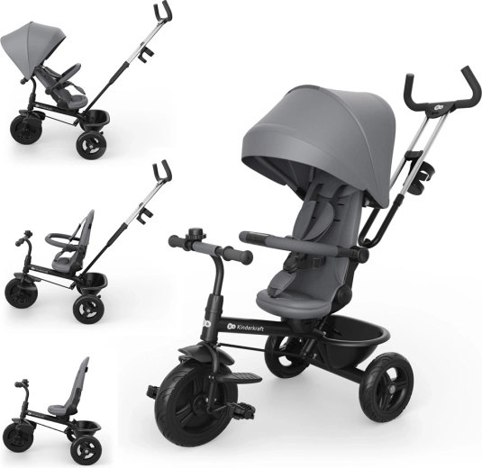 Kinderkraft Aston 2 Plus tříkolka 6v1 šedá
