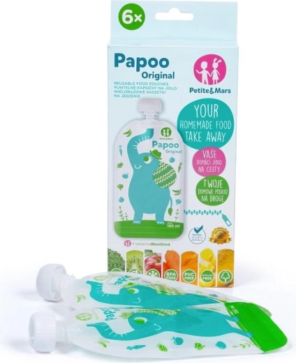 Petite&Mars opakovaně použitelné kapsičky na jídlo Papoo Lev 150 ml, 6 ks