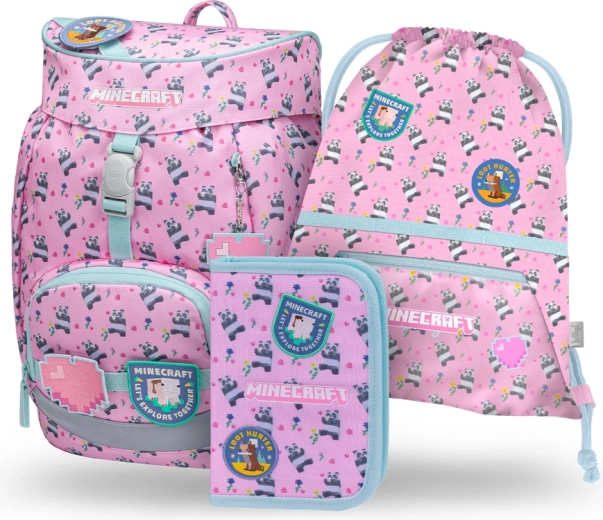 Školní set BAAGL Airy MINECRAFT Panda – batoh, penál a vak na přezůvky