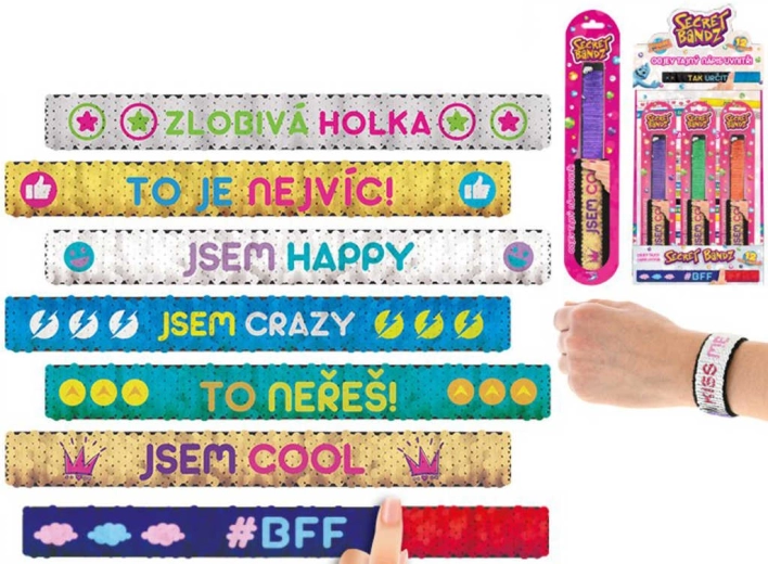 Secret Bandz flitrový náramek s rolující páskou a českým nápisem 23 cm - 1 kus