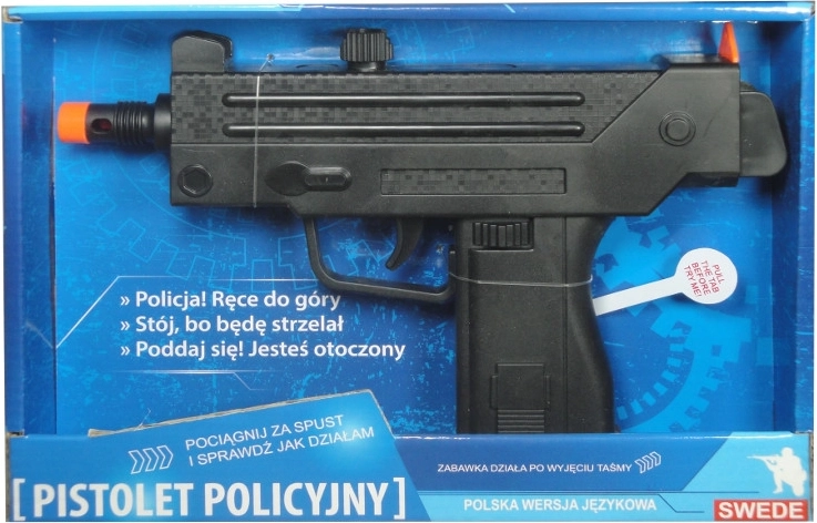 Hračka policejní pistole se zvukem a polským hlasovým modulem