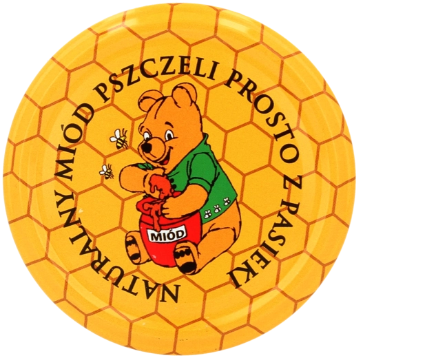 Sada víček na zavařování 82 mm s motivem medového plástu a medvídka, 10 ks