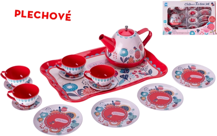 Dětský kovový čajový set s podnosem, 15 ks