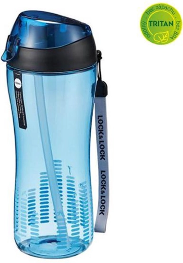 Sportovní láhev s lock uzávěrem 550 ml se silikonovým brčkem – modrá
