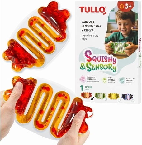 Senzorický mačkací míček s tekutinou a třpytkami – pomerančový