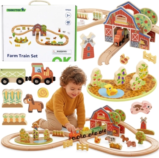 Dřevěná vláčkodráha farma 48 dílů Tooky Toy
