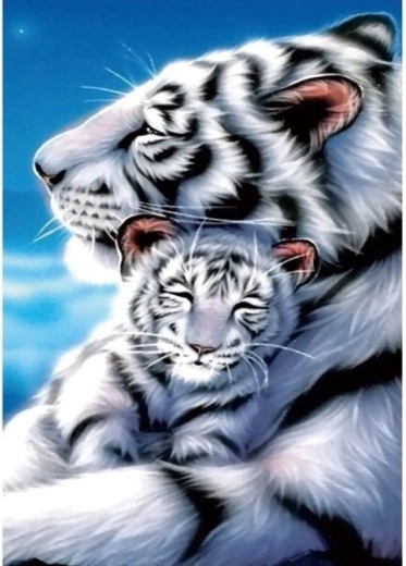 Diamantová mozaika (diamond painting) bílé tygři 30 × 40 cm - 1 kus