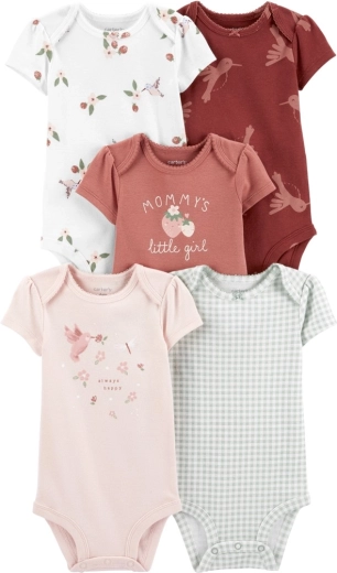 Carter's kojenecká body s krátkým rukávem Hummingbird pro holku, 5 ks, vel. 56 (NB)