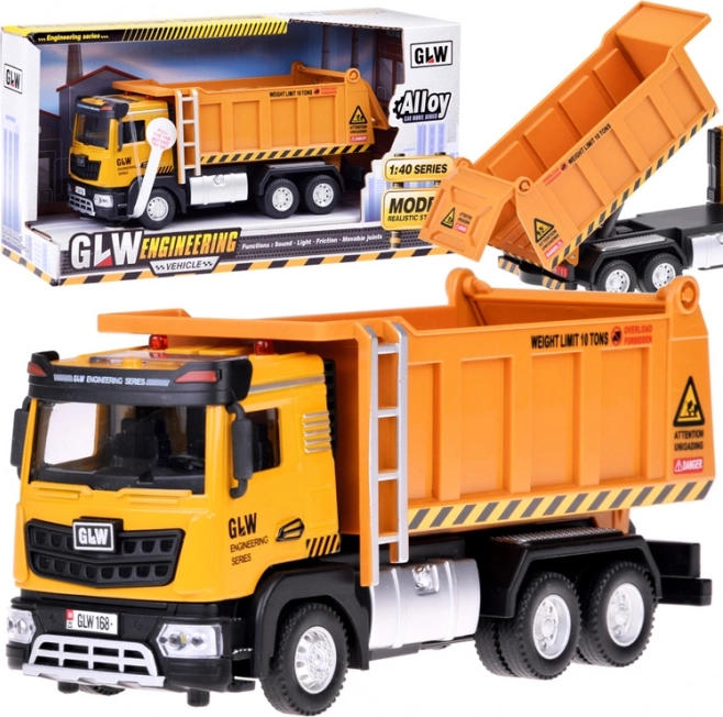 Dětská sklápěčka se světlem a zvukem, kovová karoserie, pull-back