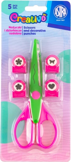Sada ozdobných nůžek a děrovaček ASTRA Creativo, 5 ks, zeleno-růžová