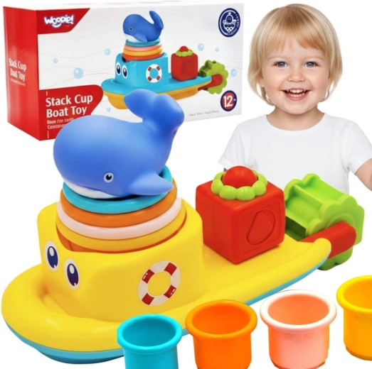 Vodní hračka WOOPIE Baby loďka s velrybou a kelímky