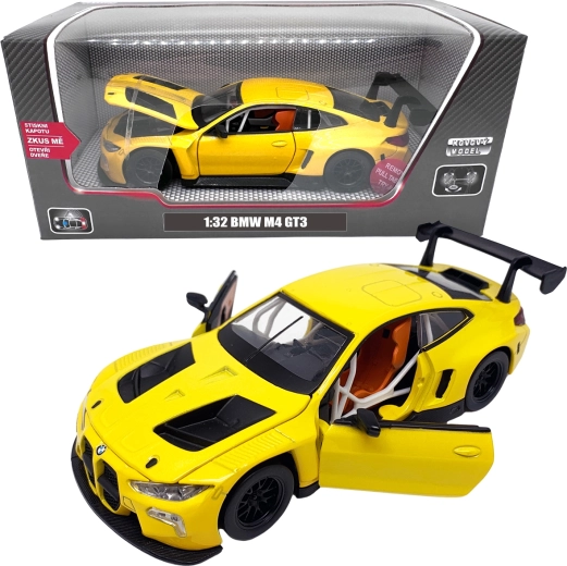 Kovový model BMW M4 GT3 1:32 žlutý