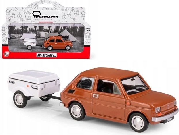 Fiat 126p s přívěsem Niewiadów n250c krátký hnědý model 1:43